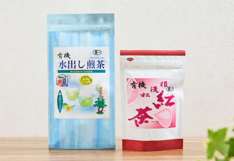 日本農産・有機水出し煎茶ティーバッグ・根洗松 有機紅茶ティーバッグ
